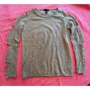 Aqua 100% Cashmere Sweater w/ Cutout Slit Sleeves grey size S